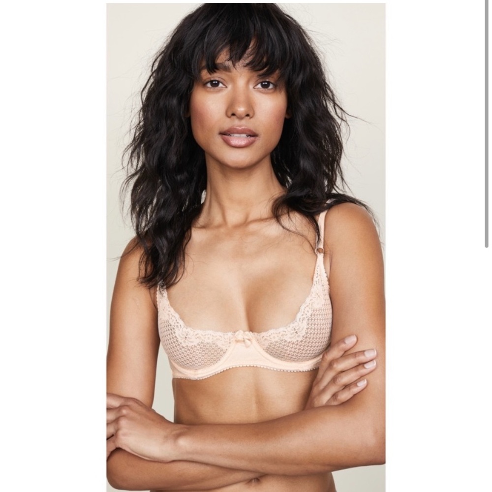 Timpa Duet Lace Underwire Sheer Demi Bra Style 16449 Beige Nude 34A